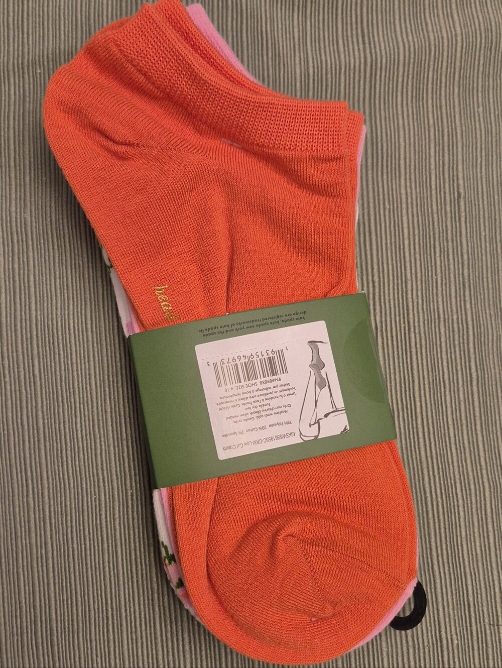 Kate Spade 3 Pack Low-Cut Socks with Pink & Green Floral Print, Orange & White - Picture 2 of 2